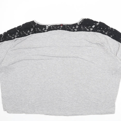 So Fabulous Womens Grey Viscose Basic T-Shirt Size 22 Boat Neck - Lace Detail