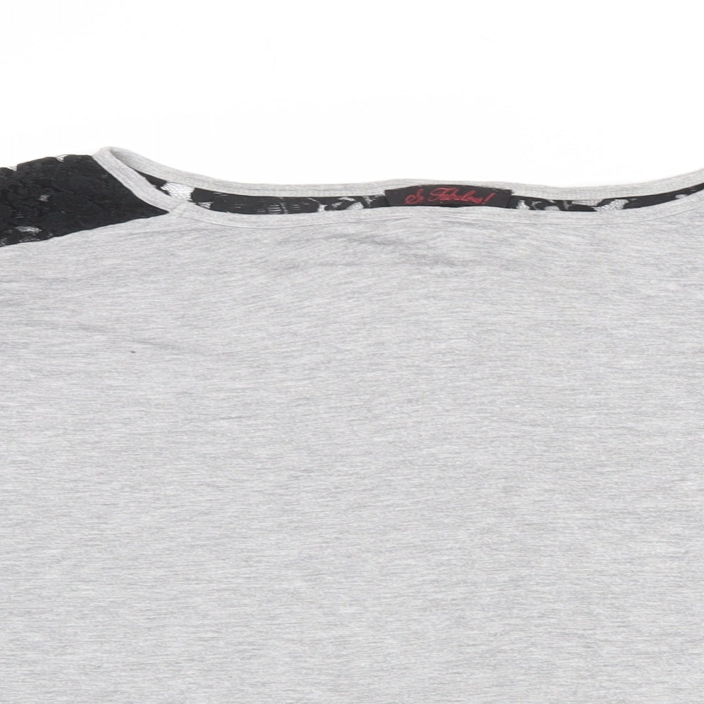 So Fabulous Womens Grey Viscose Basic T-Shirt Size 22 Boat Neck - Lace Detail