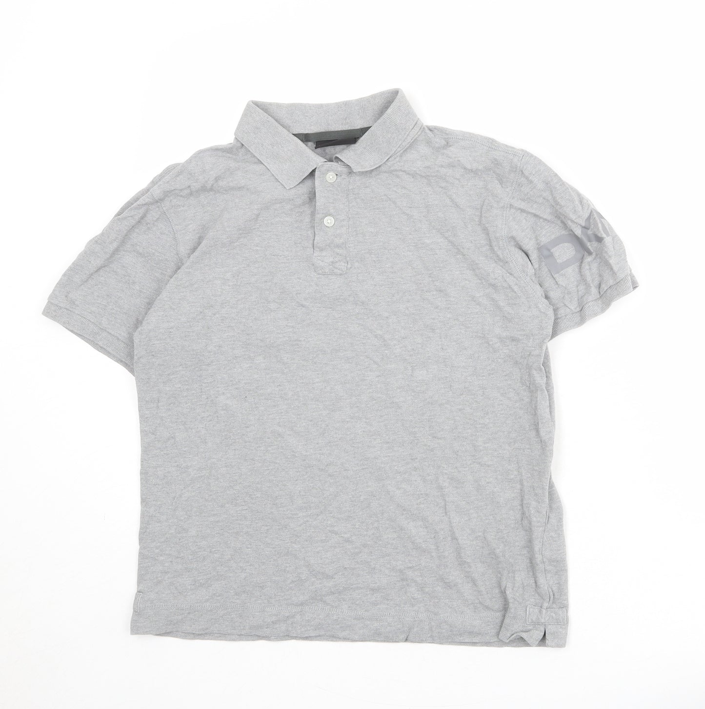DKNY Mens Grey 100% Cotton Polo Size M Collared Button