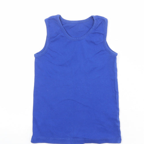 Marks and Spencer Boys Blue 100% Cotton Basic Tank Size 7-8 Years Round Neck Pullover