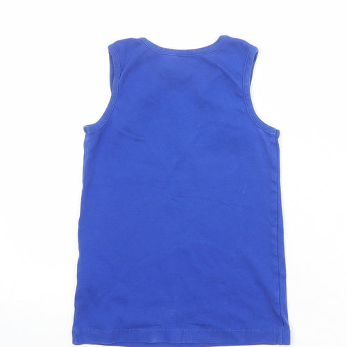 Marks and Spencer Boys Blue 100% Cotton Basic Tank Size 7-8 Years Round Neck Pullover