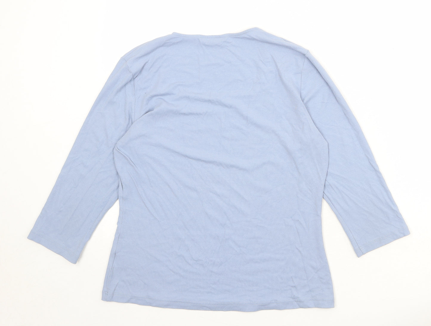 St Michael Womens Blue Viscose Basic T-Shirt Size 14 Scoop Neck