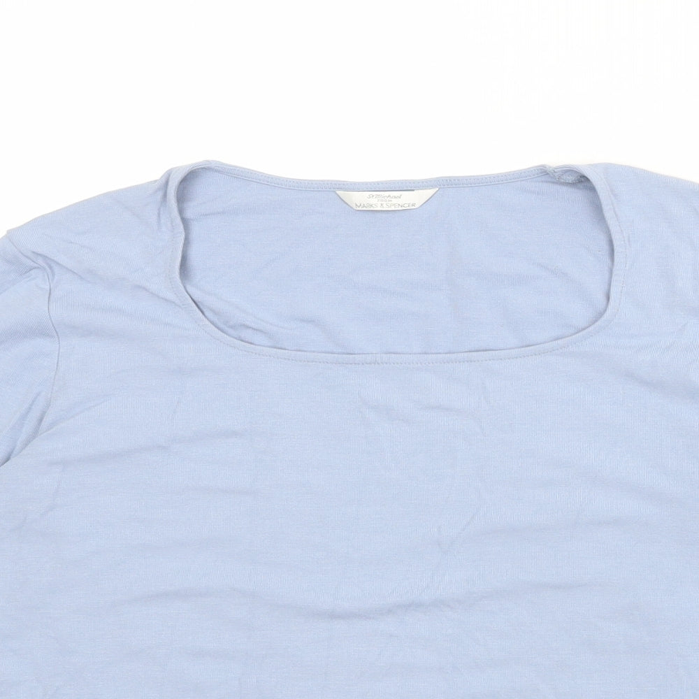 St Michael Womens Blue Viscose Basic T-Shirt Size 14 Scoop Neck