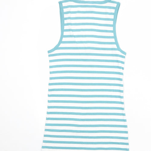 Long Tall Sally Womens Blue Striped Cotton Basic Tank Size M Scoop Neck