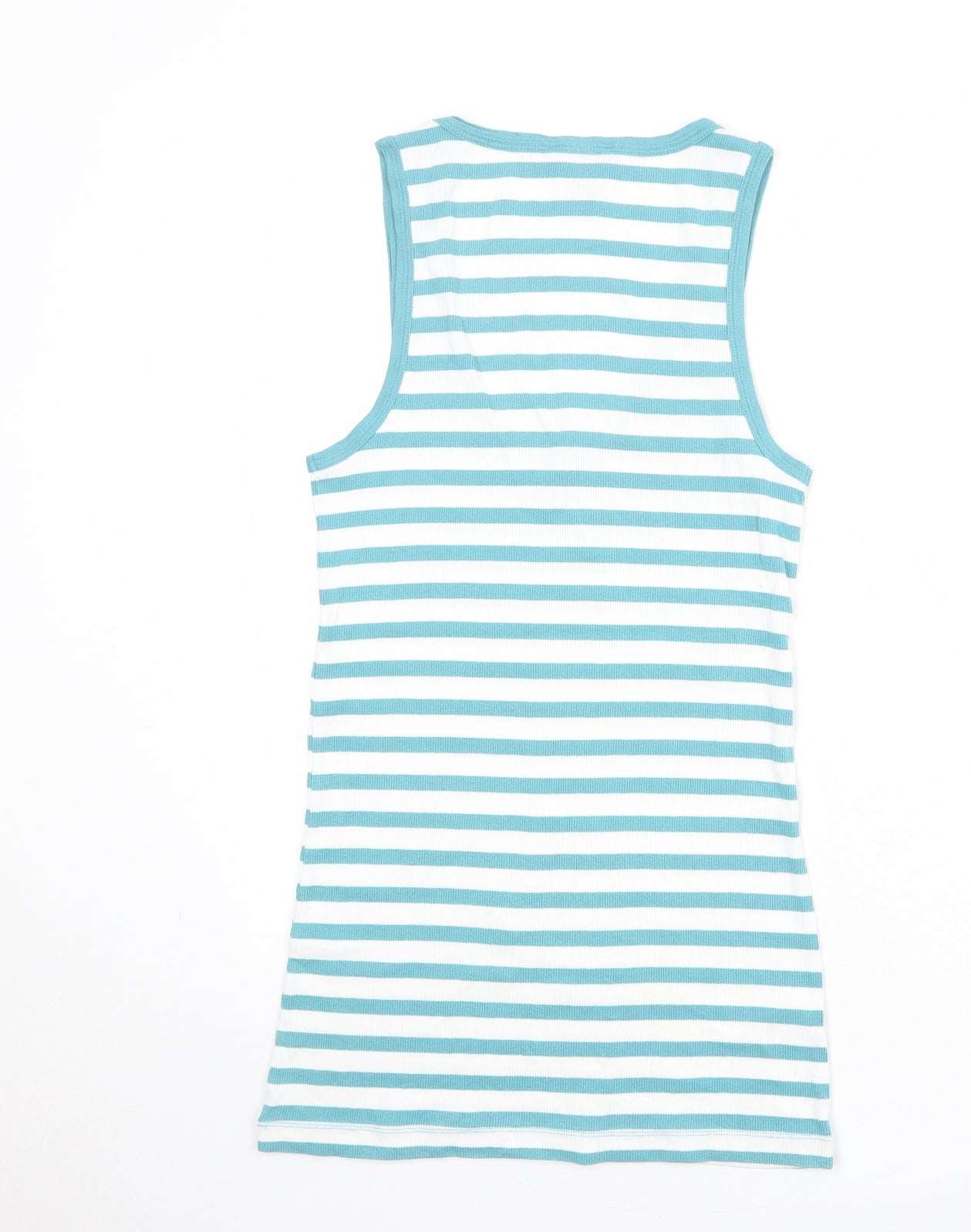 Long Tall Sally Womens Blue Striped Cotton Basic Tank Size M Scoop Neck