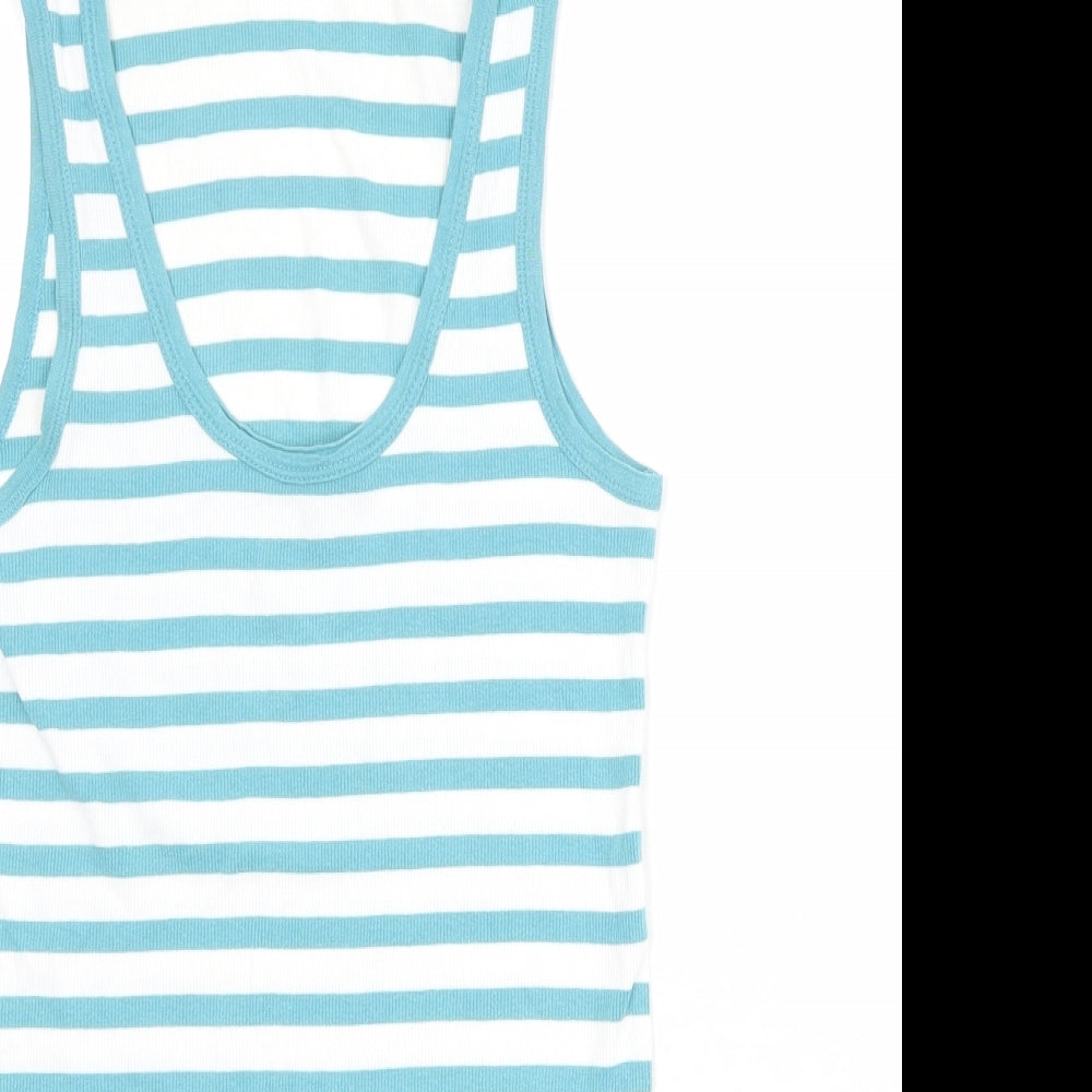 Long Tall Sally Womens Blue Striped Cotton Basic Tank Size M Scoop Neck