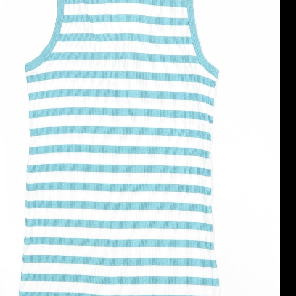 Long Tall Sally Womens Blue Striped Cotton Basic Tank Size M Scoop Neck