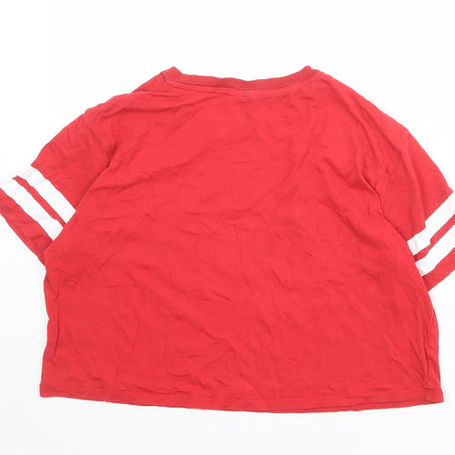 Divided by H&M Womens Red 100% Cotton Basic T-Shirt Size M Crew Neck - Stripe Detail