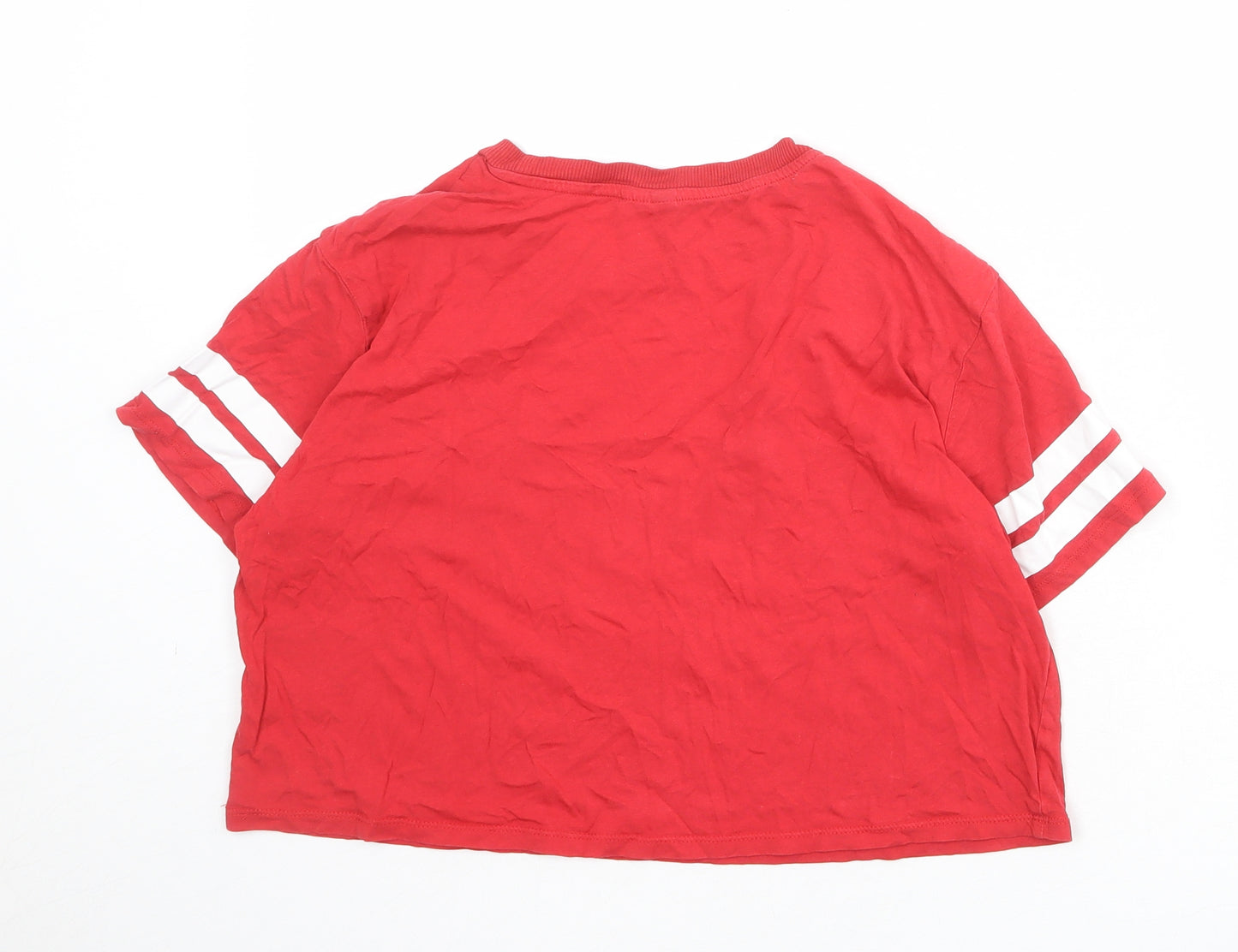 Divided by H&M Womens Red 100% Cotton Basic T-Shirt Size M Crew Neck - Stripe Detail