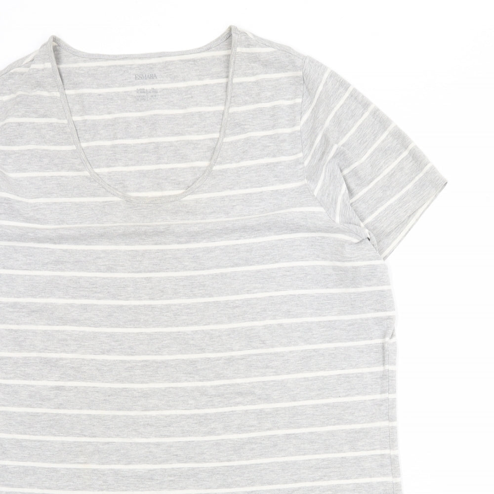 ESMARA Womens Grey Striped Cotton Basic T-Shirt Size XL Scoop Neck