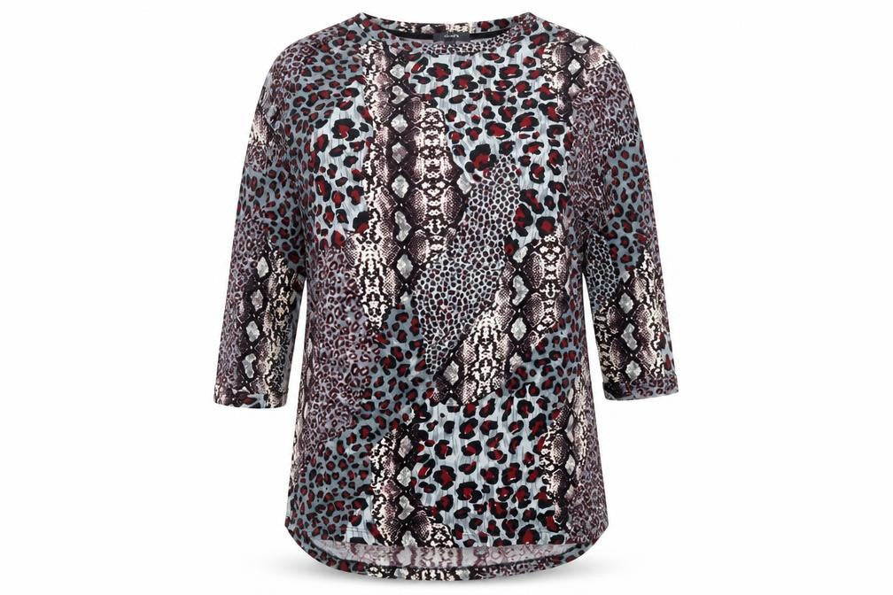 Front view of Studio women’s multicoloured animal print polyester basic t-shirt, size UK 12, round neck -, size UK 12-14