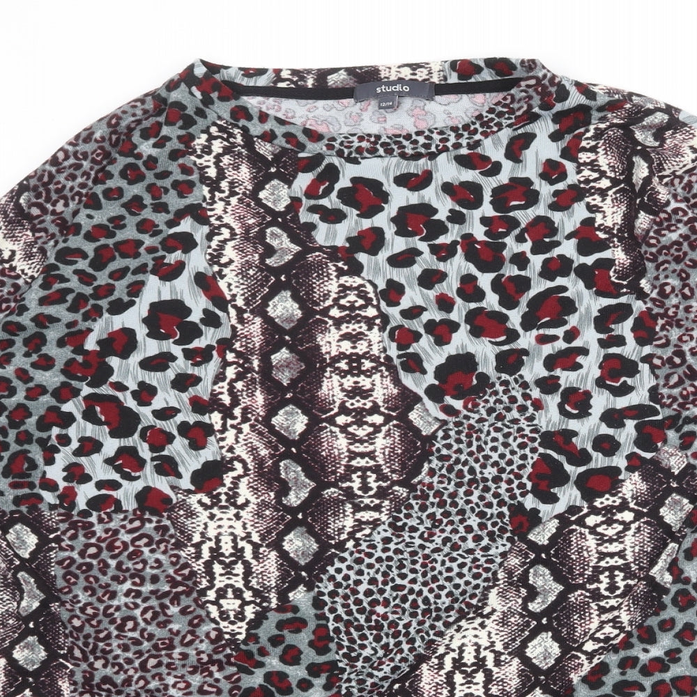 Studio Womens Multicoloured Animal Print Polyester Basic T-Shirt Size 12 Round Neck - Size 12-14
