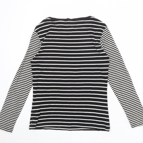 Debenhams Womens Black Striped 100% Cotton Basic T-Shirt Size 14 Boat Neck