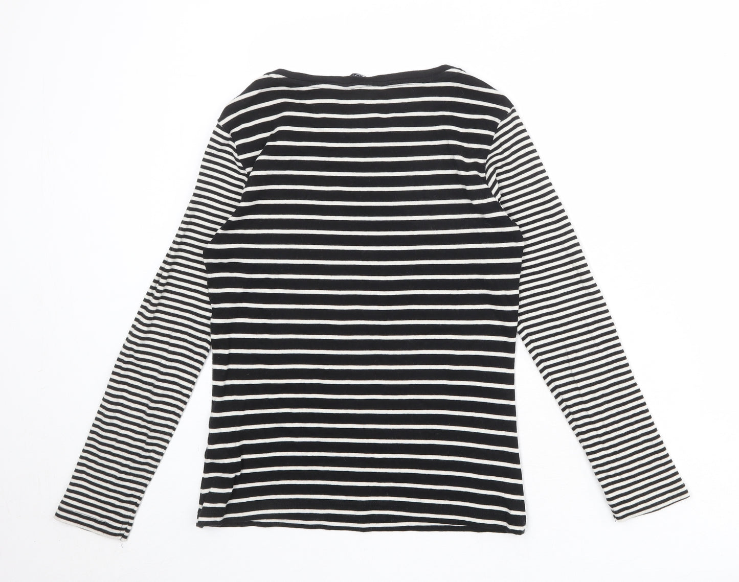 Debenhams Womens Black Striped 100% Cotton Basic T-Shirt Size 14 Boat Neck