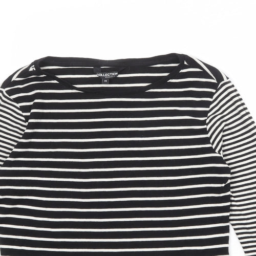 Debenhams Womens Black Striped 100% Cotton Basic T-Shirt Size 14 Boat Neck