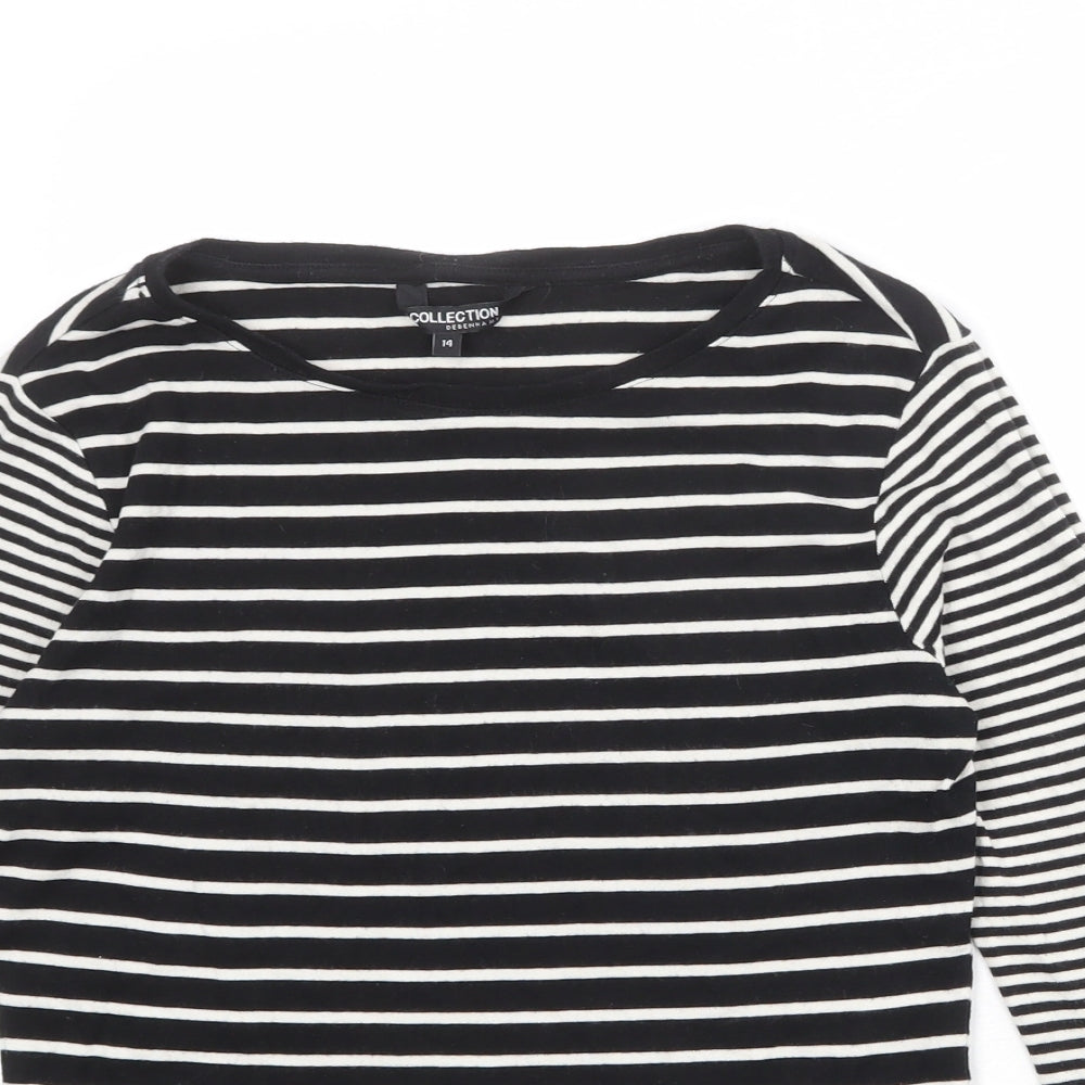 Debenhams Womens Black Striped 100% Cotton Basic T-Shirt Size 14 Boat Neck