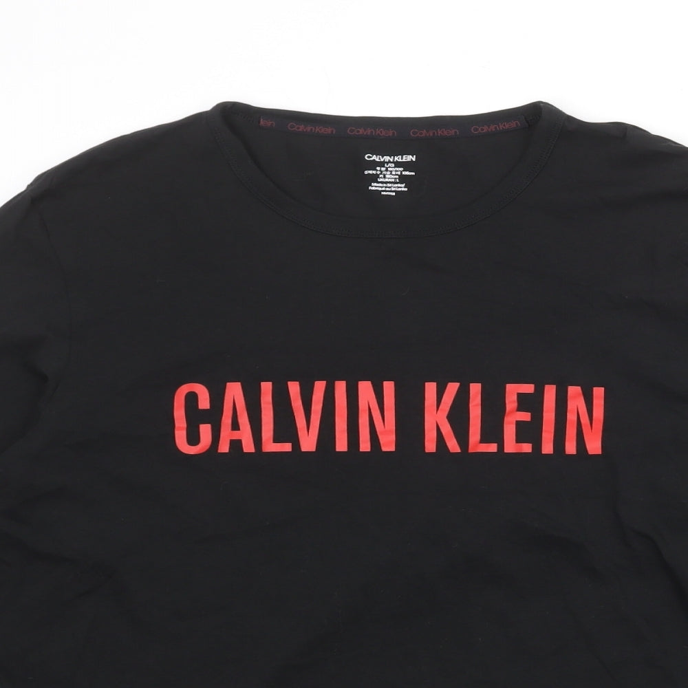 Calvin Klein Mens Black Polyester T-Shirt Size L Round Neck