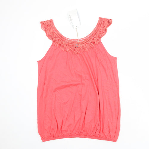 Vanilla Sands Womens Pink Cotton Basic Tank Size S Boat Neck - Crochet Trim