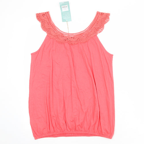 Vanilla Sands Womens Pink Cotton Basic Tank Size S Boat Neck - Crochet Trim