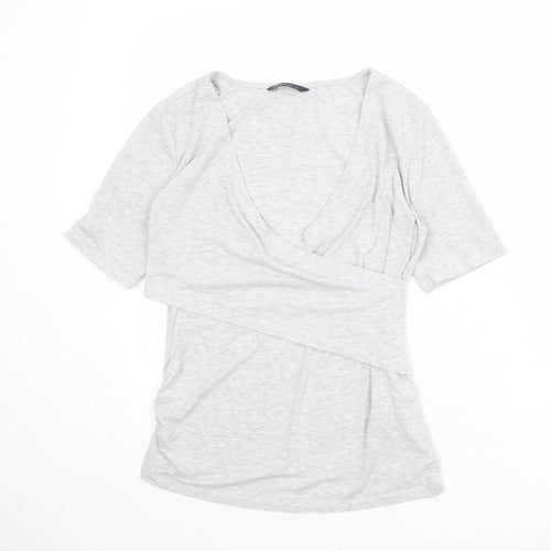 Marks and Spencer Womens Grey Polyester Basic Blouse Size 8 V-Neck