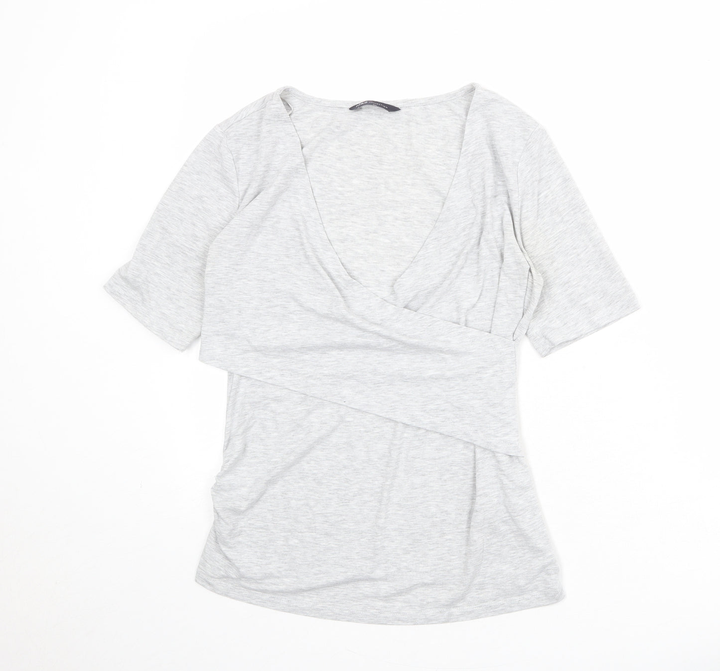 Marks and Spencer Womens Grey Polyester Basic Blouse Size 8 V-Neck