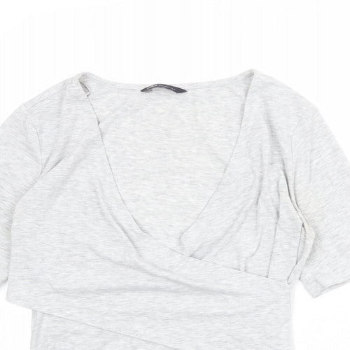 Marks and Spencer Womens Grey Polyester Basic Blouse Size 8 V-Neck