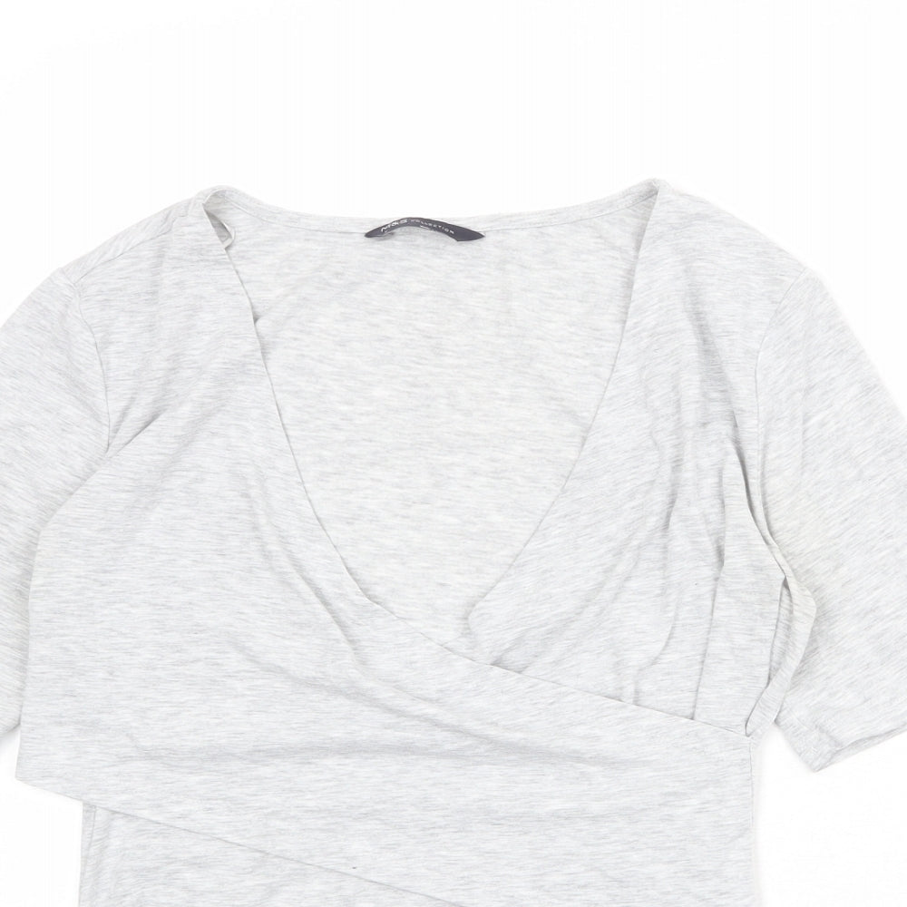 Marks and Spencer Womens Grey Polyester Basic Blouse Size 8 V-Neck