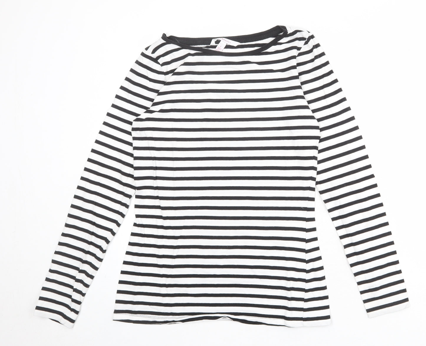 LTS Womens White Striped Polyester Basic T-Shirt Size S Round Neck