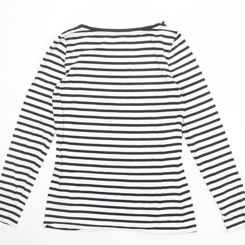 LTS Womens White Striped Polyester Basic T-Shirt Size S Round Neck