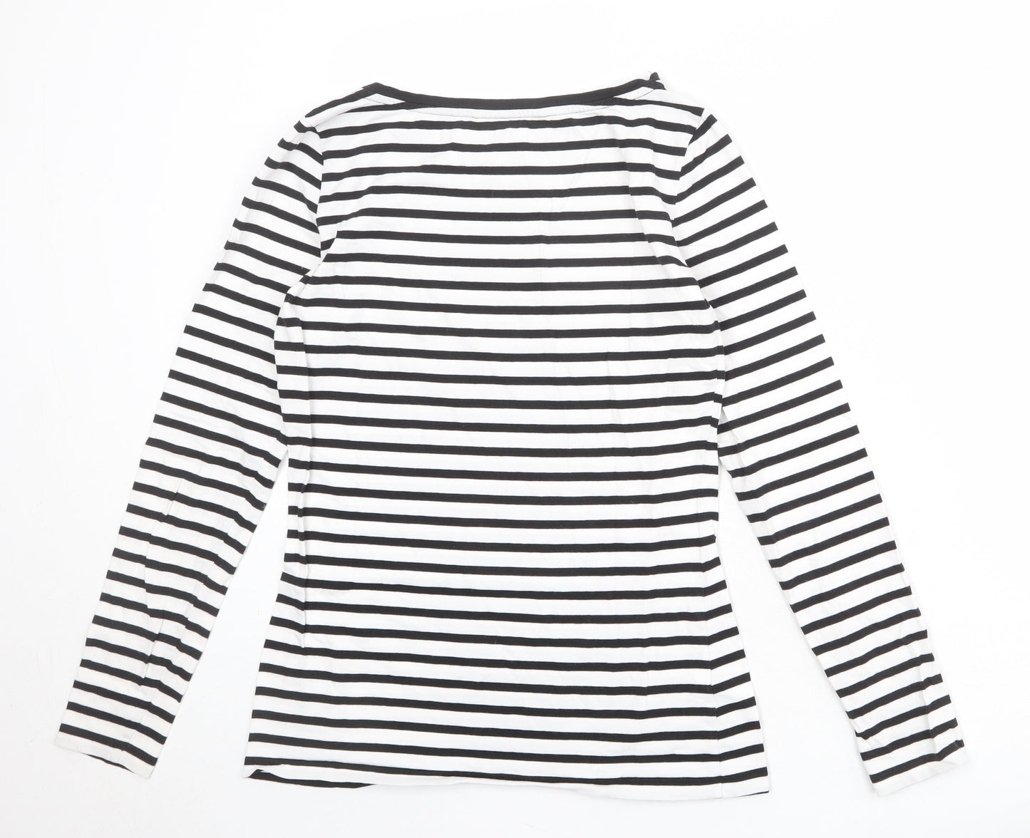 LTS Womens White Striped Polyester Basic T-Shirt Size S Round Neck