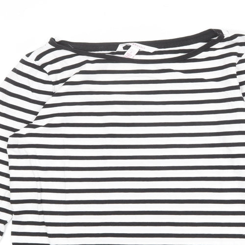 LTS Womens White Striped Polyester Basic T-Shirt Size S Round Neck