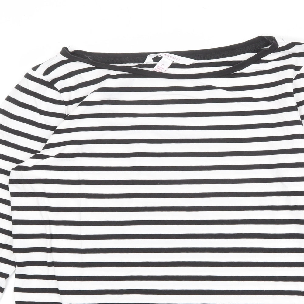 LTS Womens White Striped Polyester Basic T-Shirt Size S Round Neck