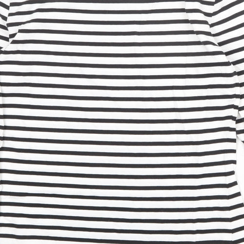 LTS Womens White Striped Polyester Basic T-Shirt Size S Round Neck