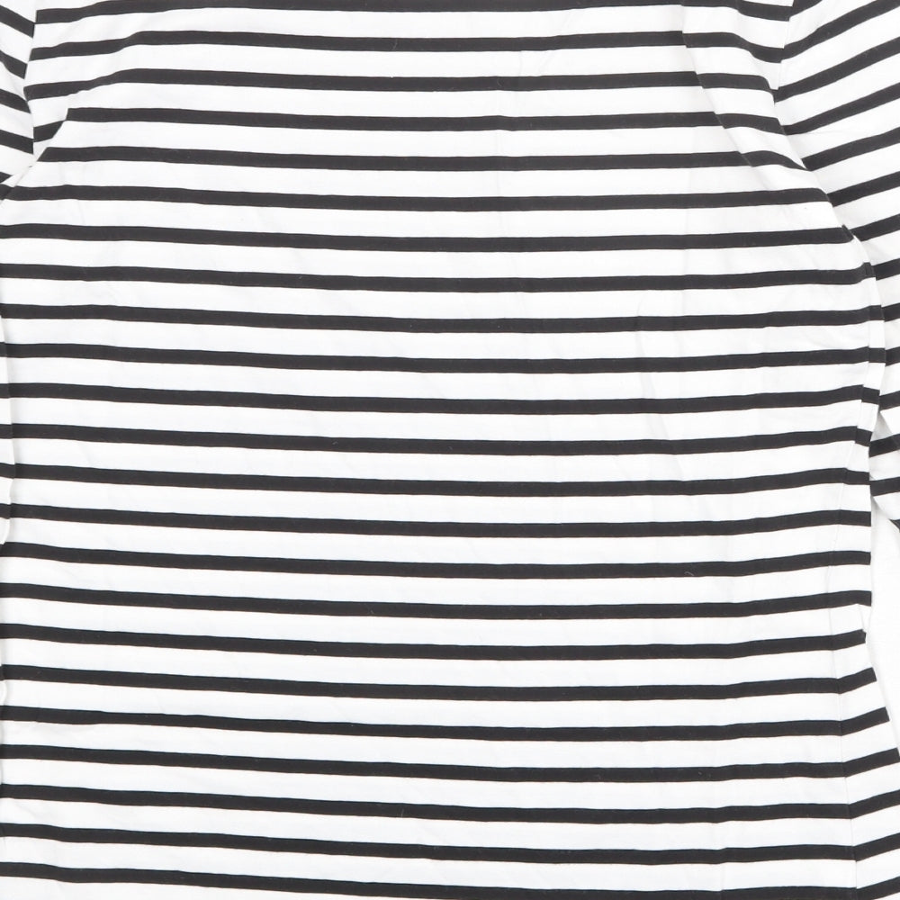 LTS Womens White Striped Polyester Basic T-Shirt Size S Round Neck