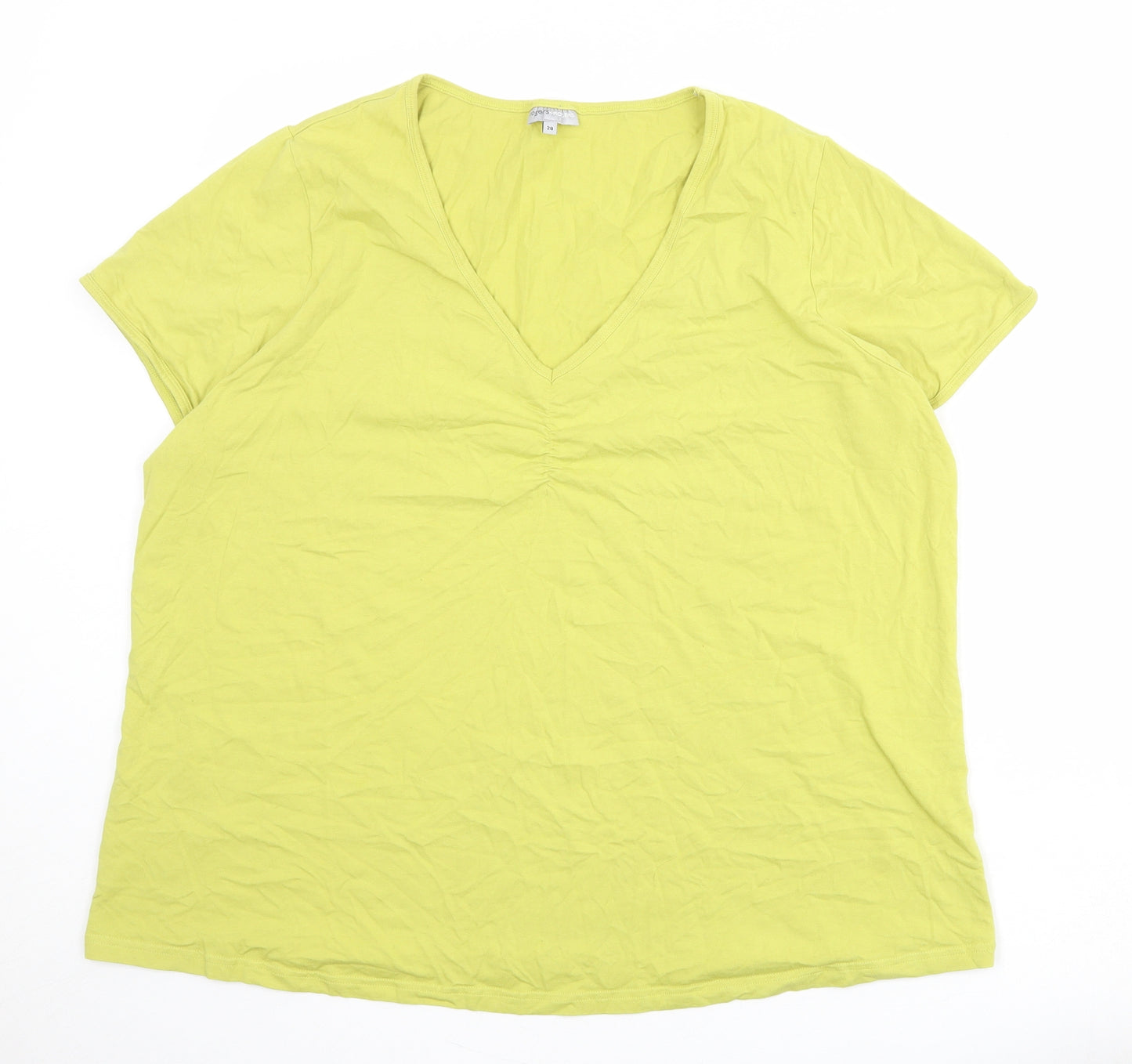 Rogers + Rogers Womens Green Cotton Basic T-Shirt Size 28 V-Neck