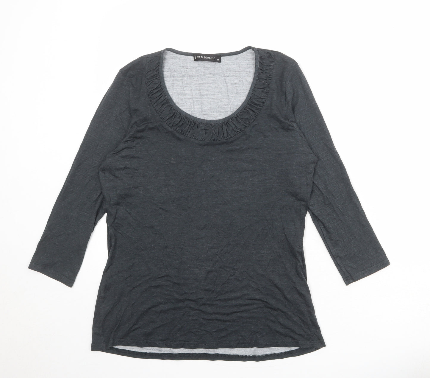 Just Elegance Womens Grey Viscose Basic T-Shirt Size 14 Scoop Neck
