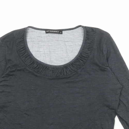 Just Elegance Womens Grey Viscose Basic T-Shirt Size 14 Scoop Neck