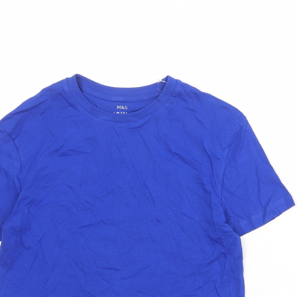 Marks and Spencer Boys Blue Cotton Basic T-Shirt Size 9-10 Years Round Neck Pullover