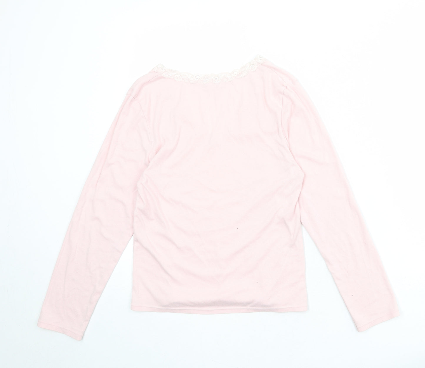 JFW Womens Pink Polyester Basic T-Shirt Size M V-Neck - Lace Details