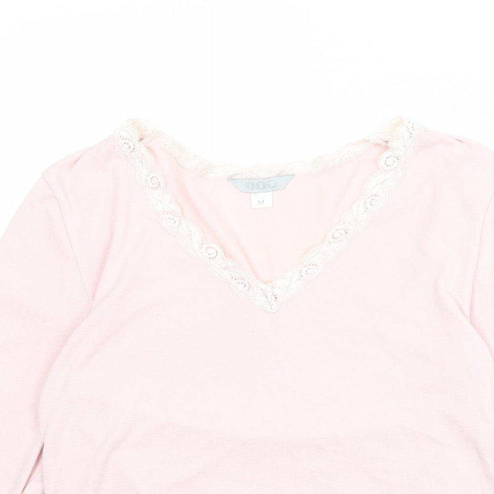 JFW Womens Pink Polyester Basic T-Shirt Size M V-Neck - Lace Details