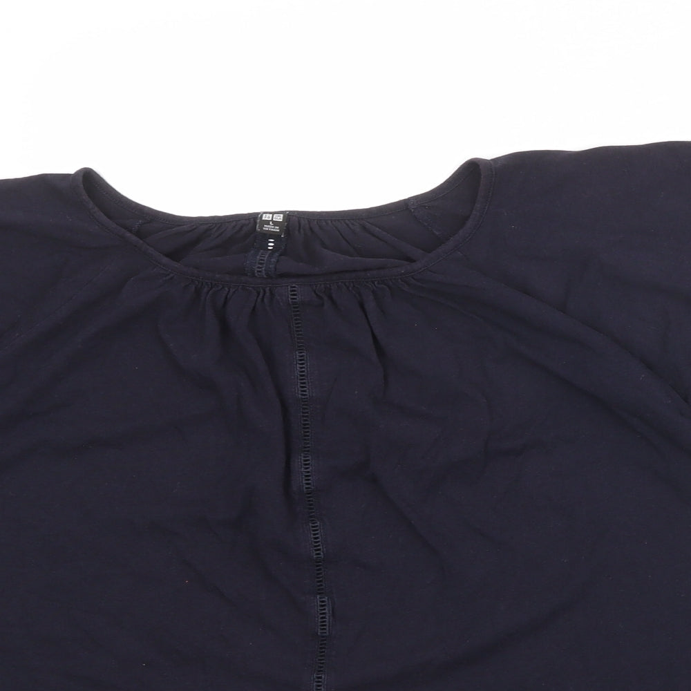 Uniqlo Womens Blue Cotton Basic Blouse Size L Round Neck