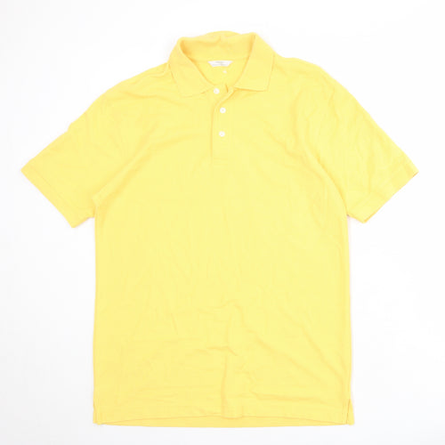 St Michael Mens Yellow 100% Cotton Polo Size S Collared Button