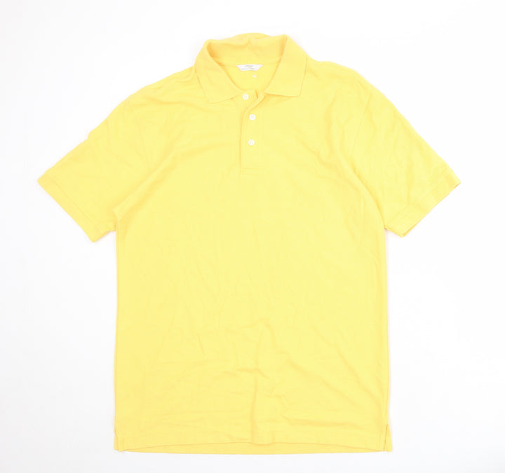 St Michael Mens Yellow 100% Cotton Polo Size S Collared Button