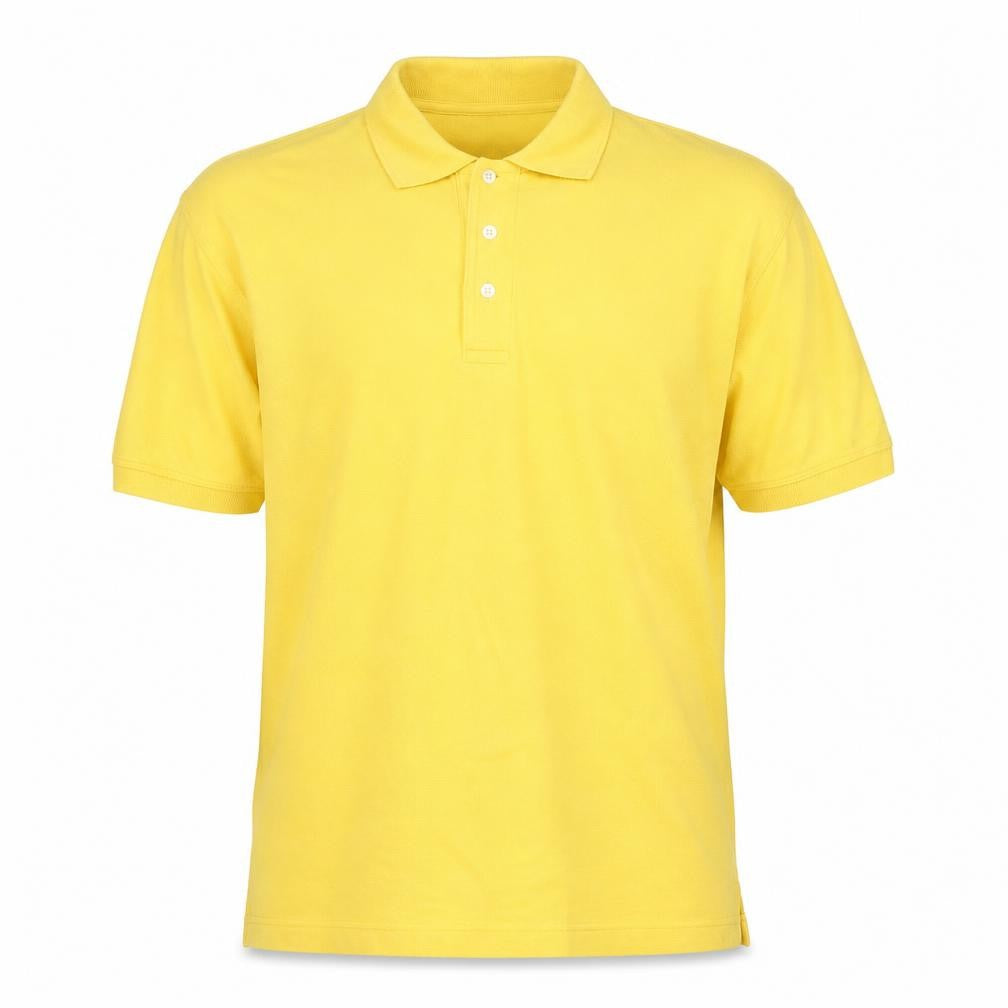 Front view of St Michael men’s yellow 100% cotton polo, size S, collared button