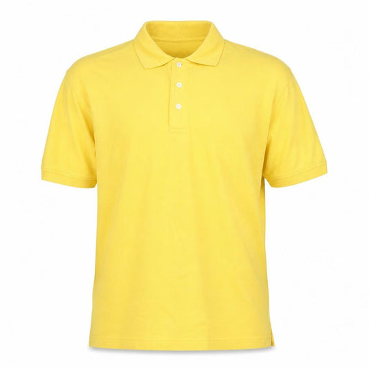 Front view of St Michael men’s yellow 100% cotton polo, size S, collared button
