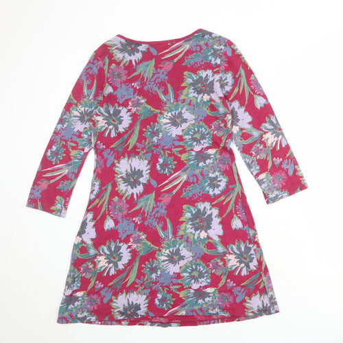 Marks and Spencer Womens Purple Floral 100% Cotton A-Line Size 12 V-Neck Button