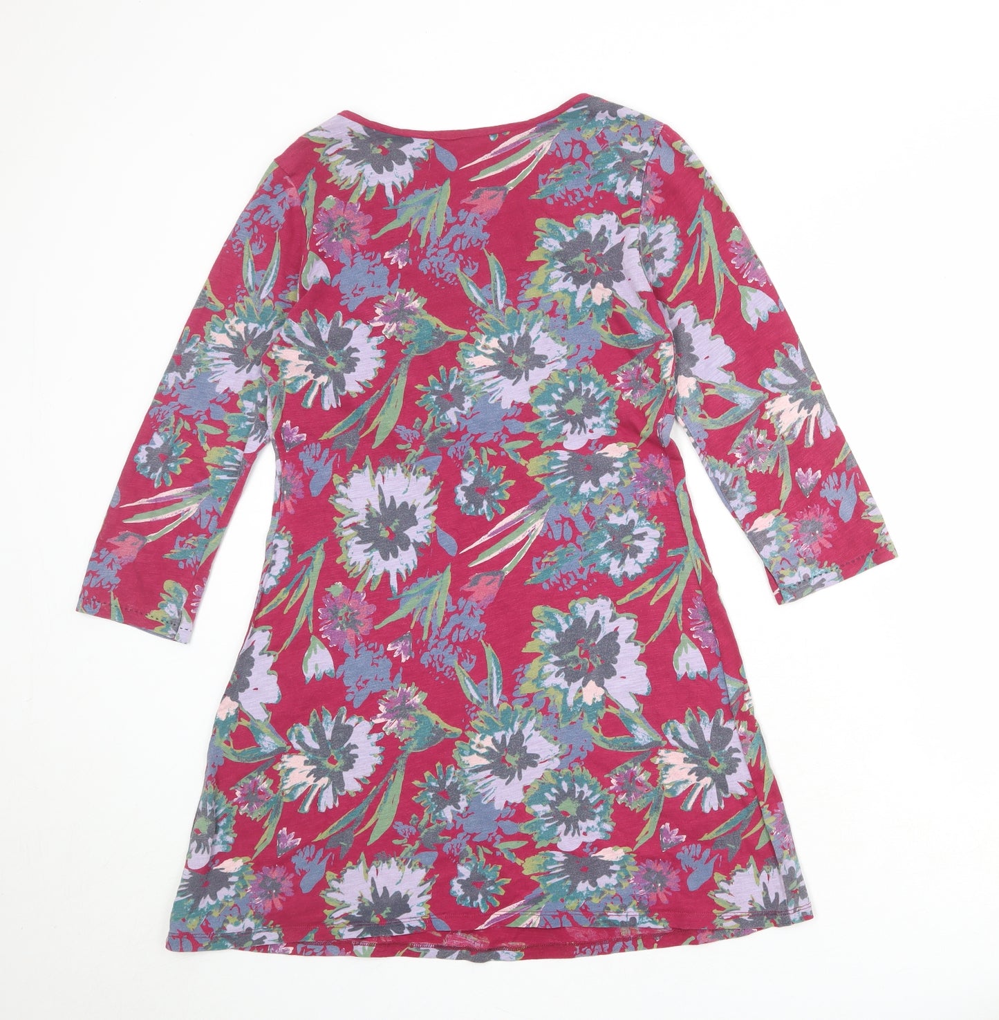 Marks and Spencer Womens Purple Floral 100% Cotton A-Line Size 12 V-Neck Button