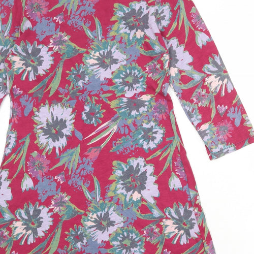 Marks and Spencer Womens Purple Floral 100% Cotton A-Line Size 12 V-Neck Button