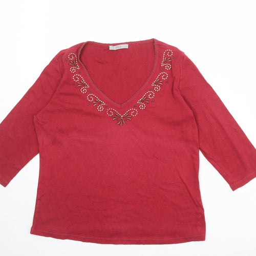 Marks and Spencer Womens Red 100% Cotton Basic Blouse Size 12 V-Neck