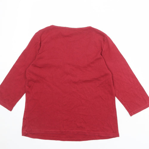 Marks and Spencer Womens Red 100% Cotton Basic Blouse Size 12 V-Neck